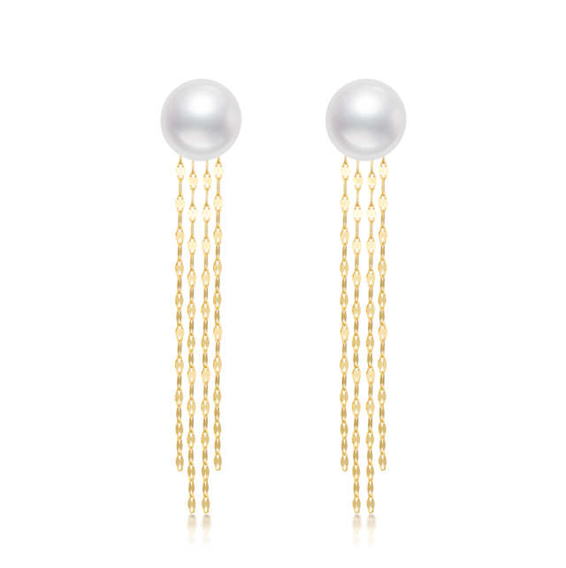 14K Gold Circular Shaped Pearl Bead Drop Earrings-0